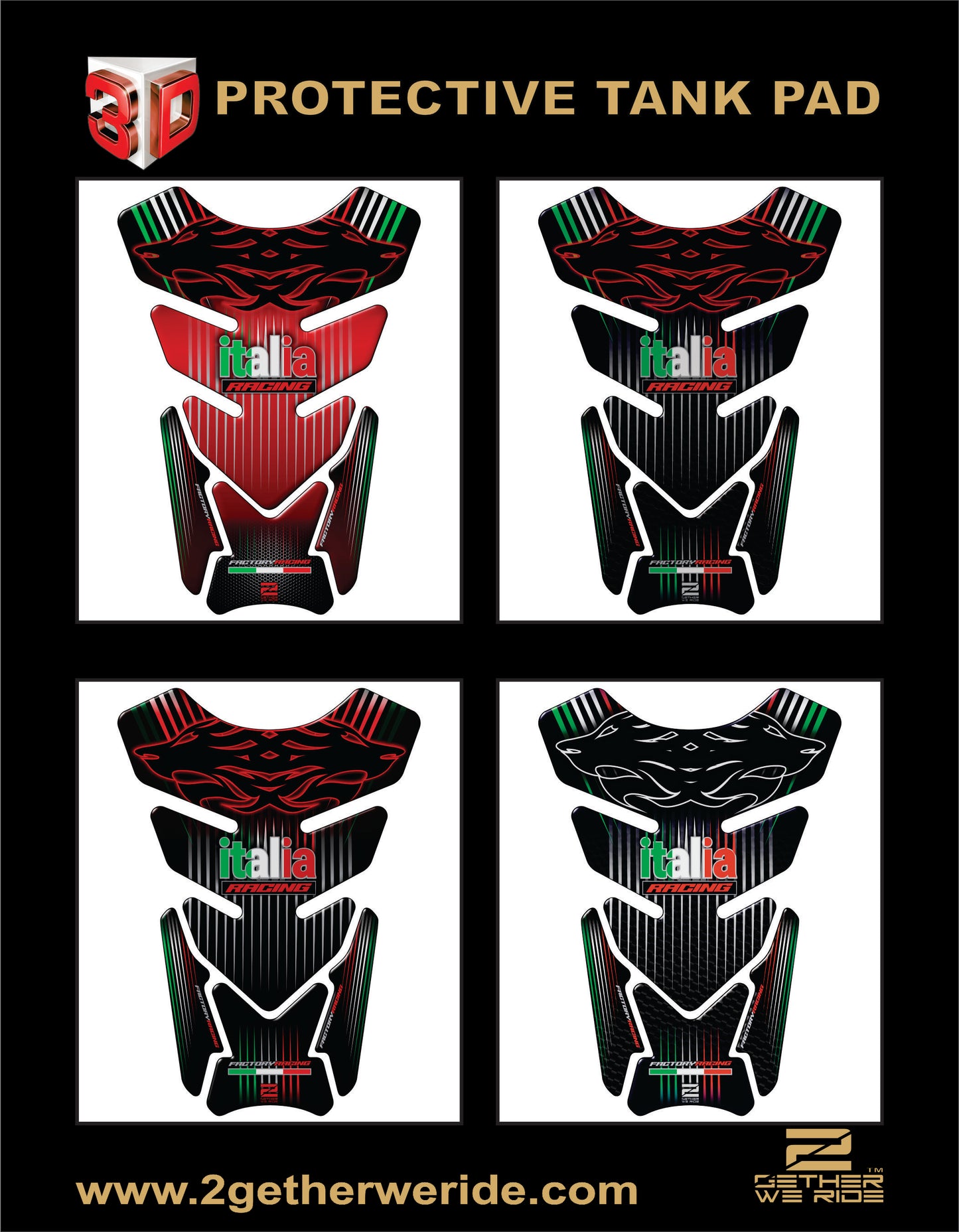 Aprilia Carbon Fibre Black and Red Motor Bike Tank Pad. Italia Racing Universal Fit Motor Bike Tank Pad / Protector.