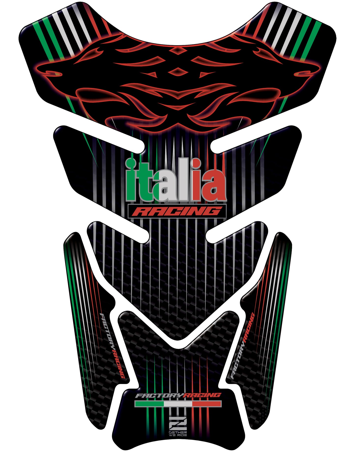 Aprilia Carbon Fibre Black and Red Motor Bike Tank Pad. Italia Racing Universal Fit Motor Bike Tank Pad / Protector.