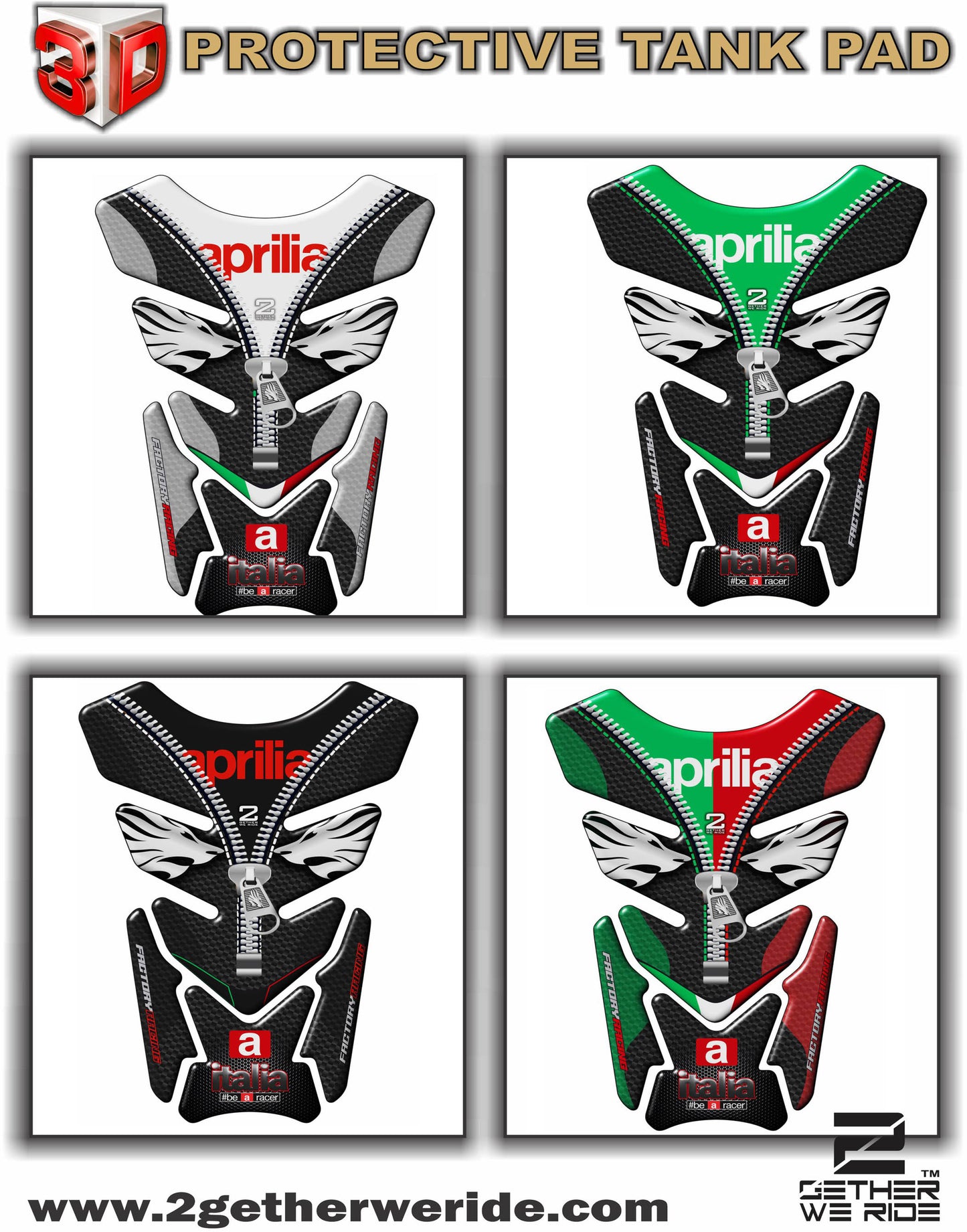 Aprilia Motor Bike Tank Pad Protector - Aprilia Italia Factory Racing Black Carbon Fibre, Red and Green Universal Fit Motor Bike Tank Pad / Protector.