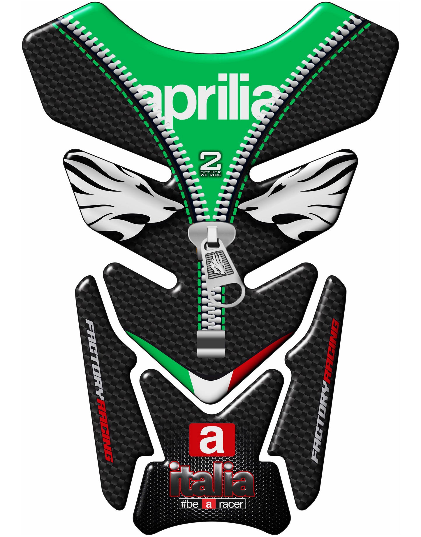 Aprilia Motor Bike Tank Pad Protector - Aprilia Italia Factory Racing Black Carbon Fibre, Red and Green Universal Fit Motor Bike Tank Pad / Protector.