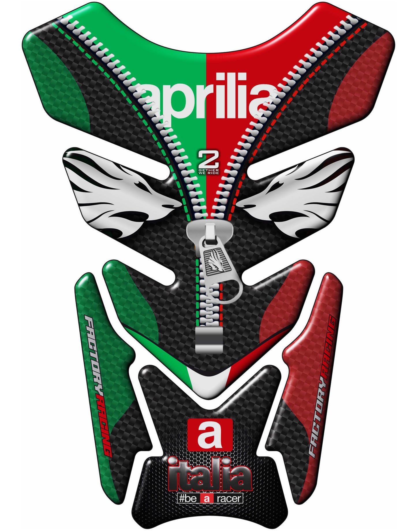Aprilia Motor Bike Tank Pad Protector - Aprilia Italia Factory Racing Black Carbon Fibre, Red and Green White Universal Fit Motor Bike Tank Pad / Protector.