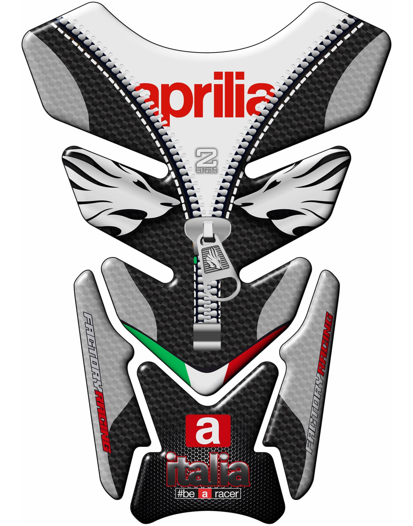 Aprilia Motor Bike Tank Pad Protector - Aprilia Italia Factory Racing Black Carbon Fibre and White Universal Fit Motor Bike Tank Pad / Protector.