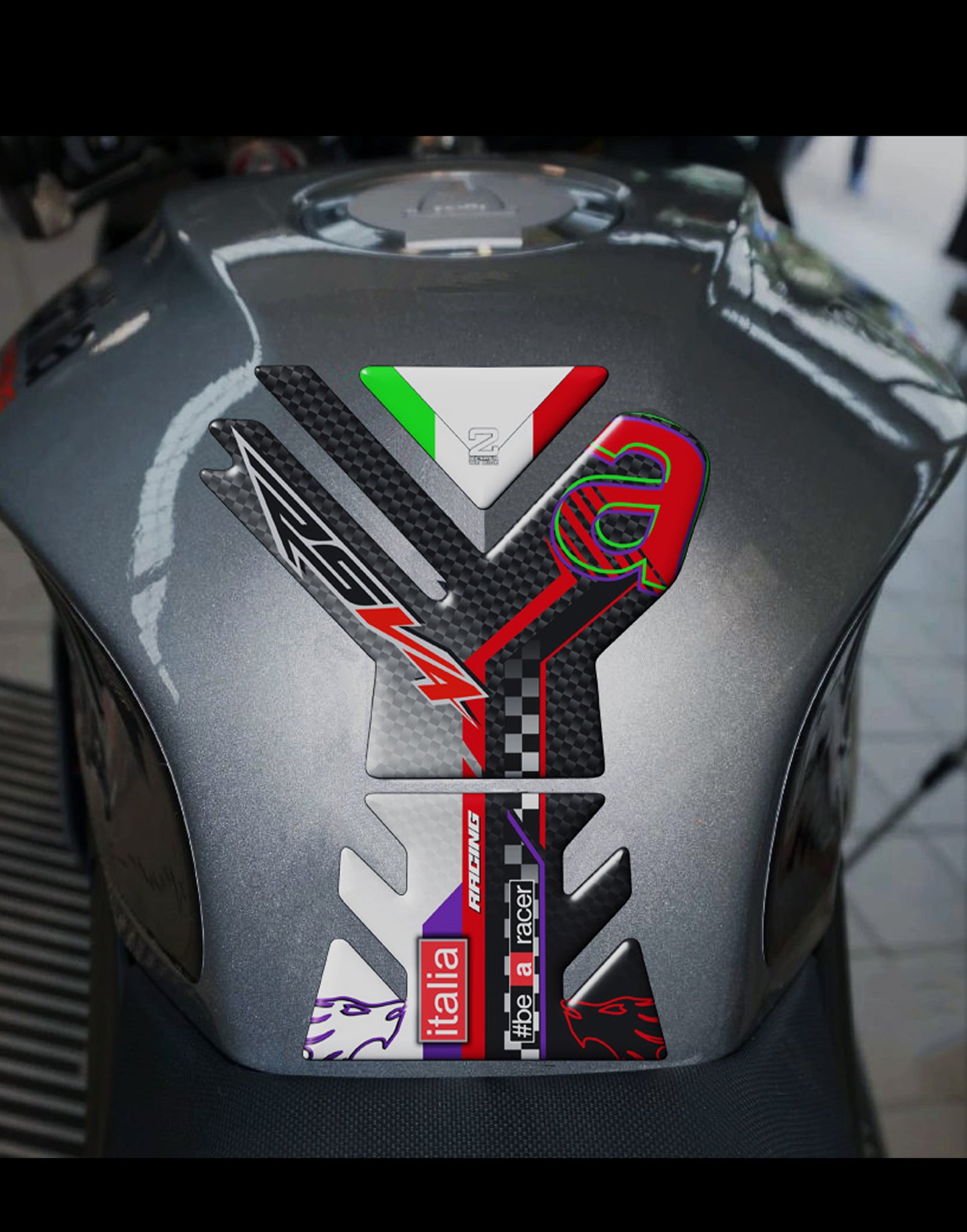 Aprilia RSV4 Carbon Fiber Black and Grey Motor Bike Tank Pad Protector. 2021 -2023