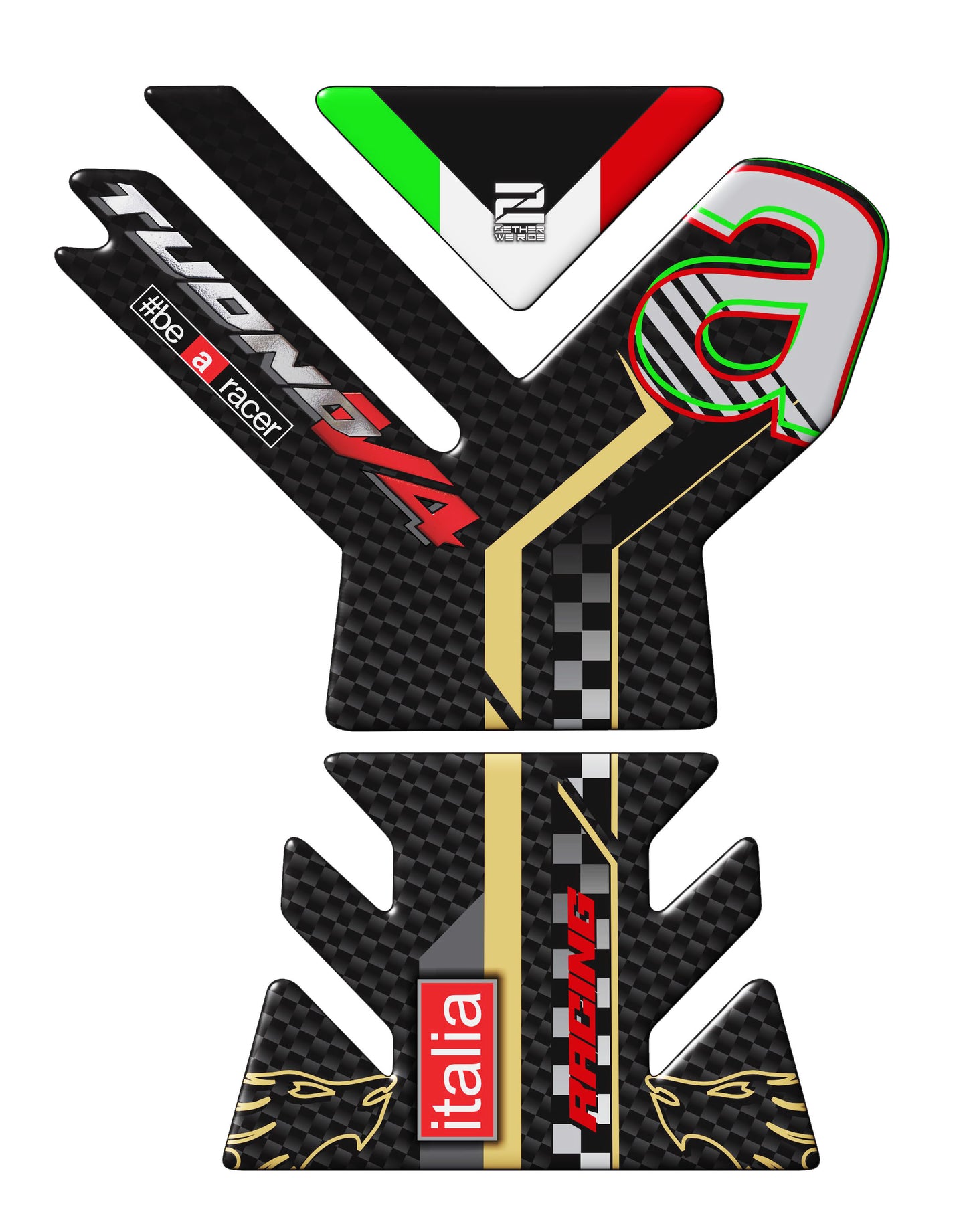 Aprilia Tuono Motor Bike Tank Pad. V4 2023 Gold and Black Carbon Fibre . # be a Racer Tank Pad Protector.