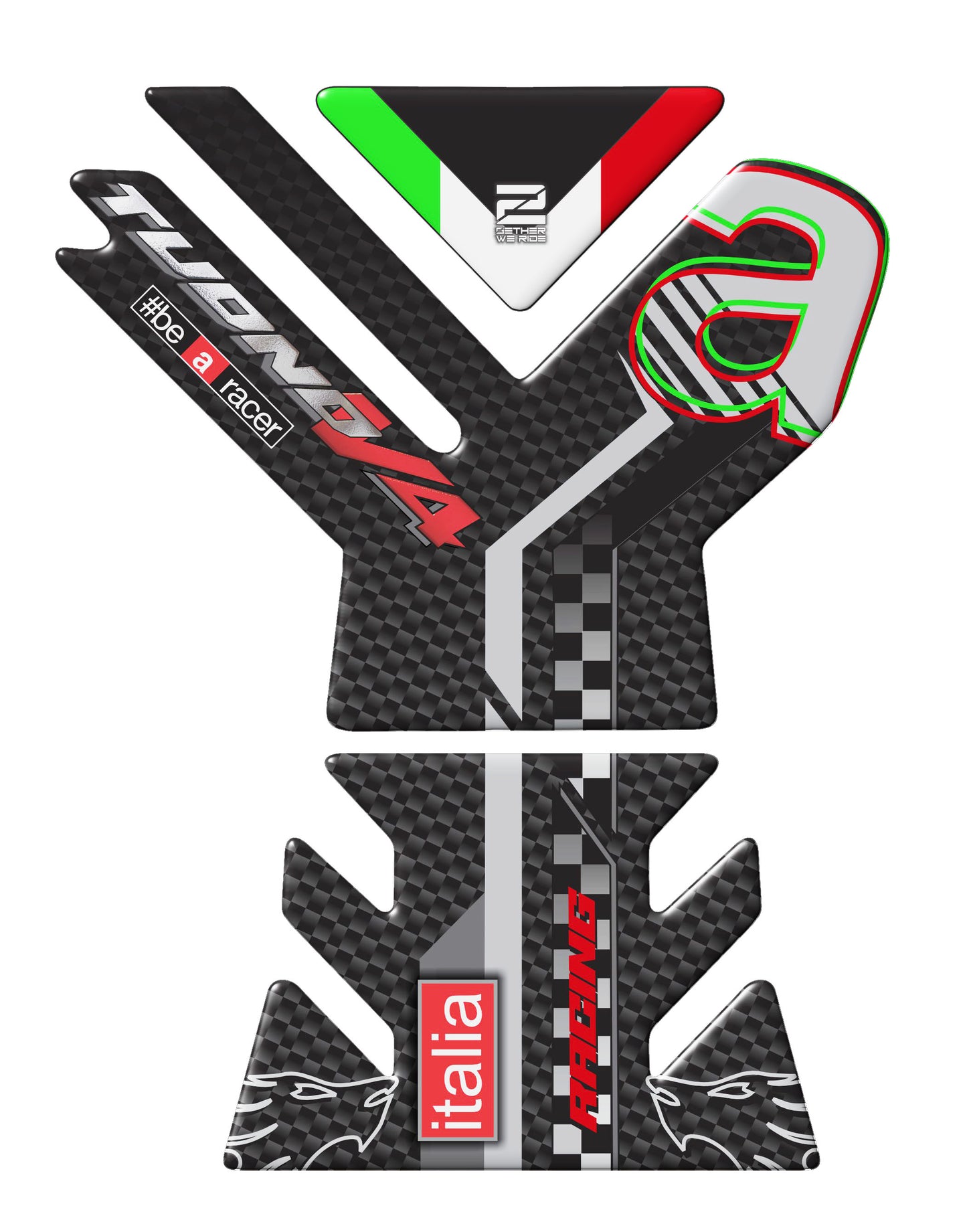 Aprilia Tuono V4 2023 Black Carbon Fibre Motor Bike Tank Pad. # be a Racer Tank Pad Protector.