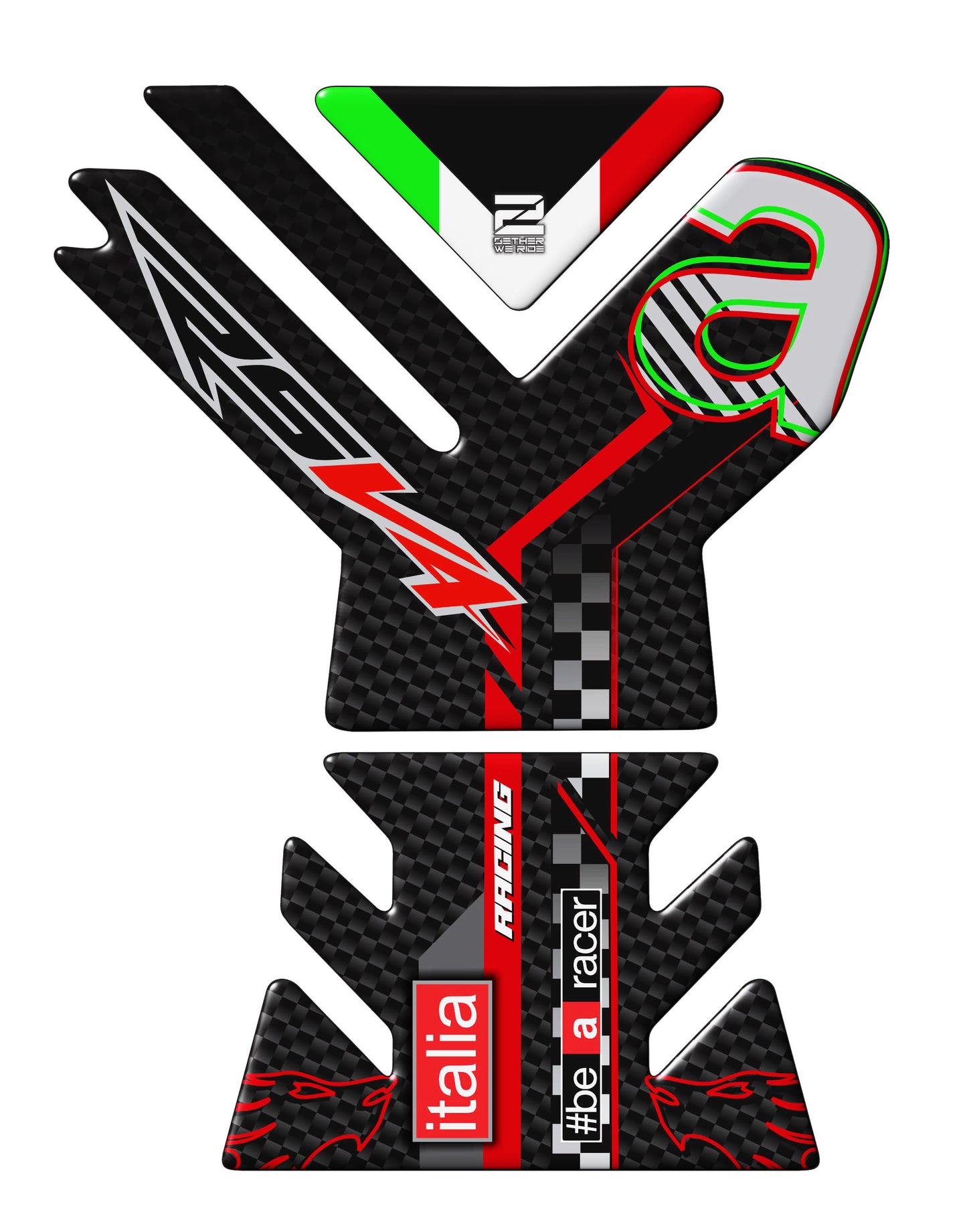 Aprilia Tuono V4 2023 Red and Black Carbon Fibre Motor Bike Tank Pad. # be a Racer Tank Pad Protector.