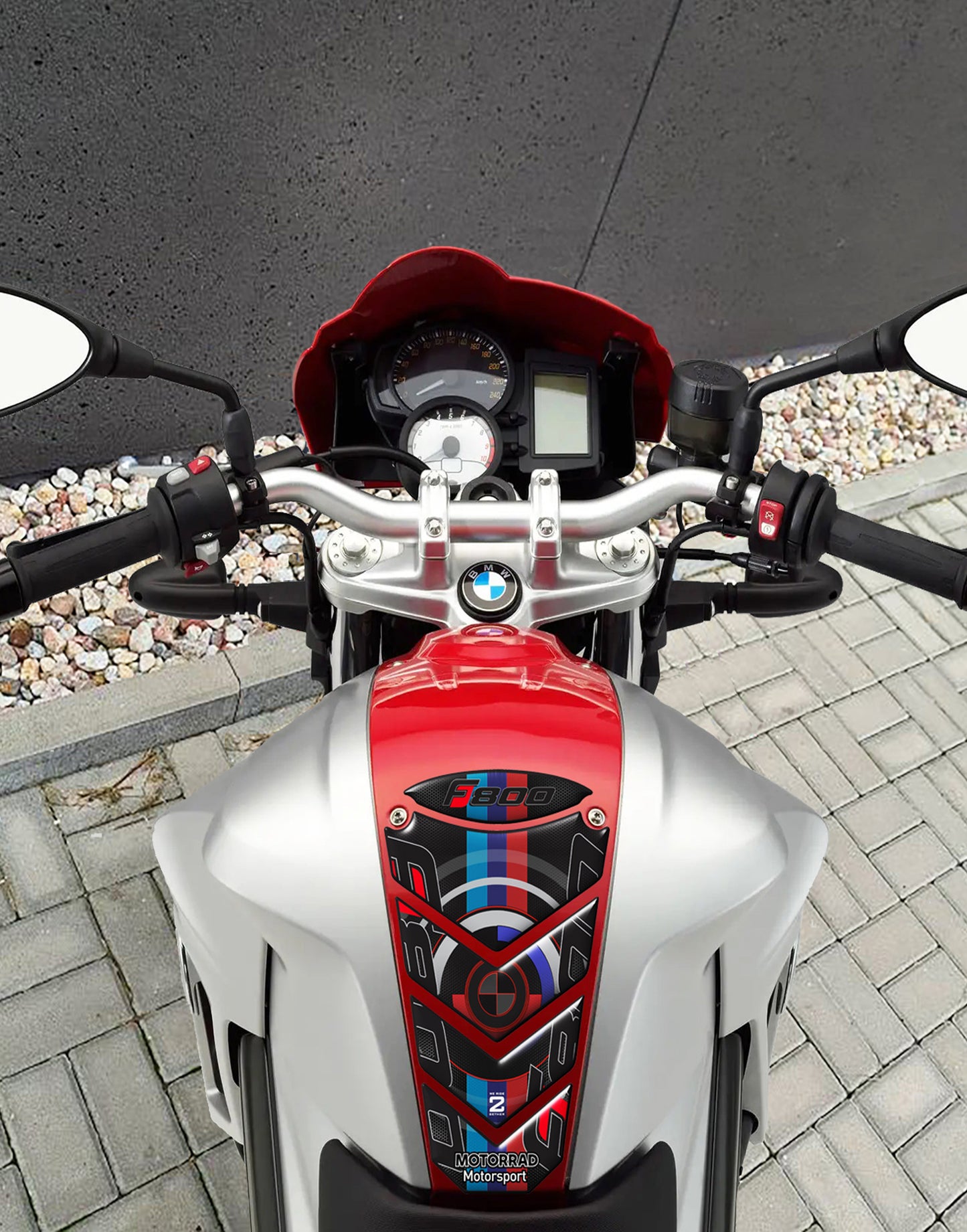 BMW F800 R Motor Bike Tank Pad / Protector. Blue and black bike tank pad. 2009 -2020