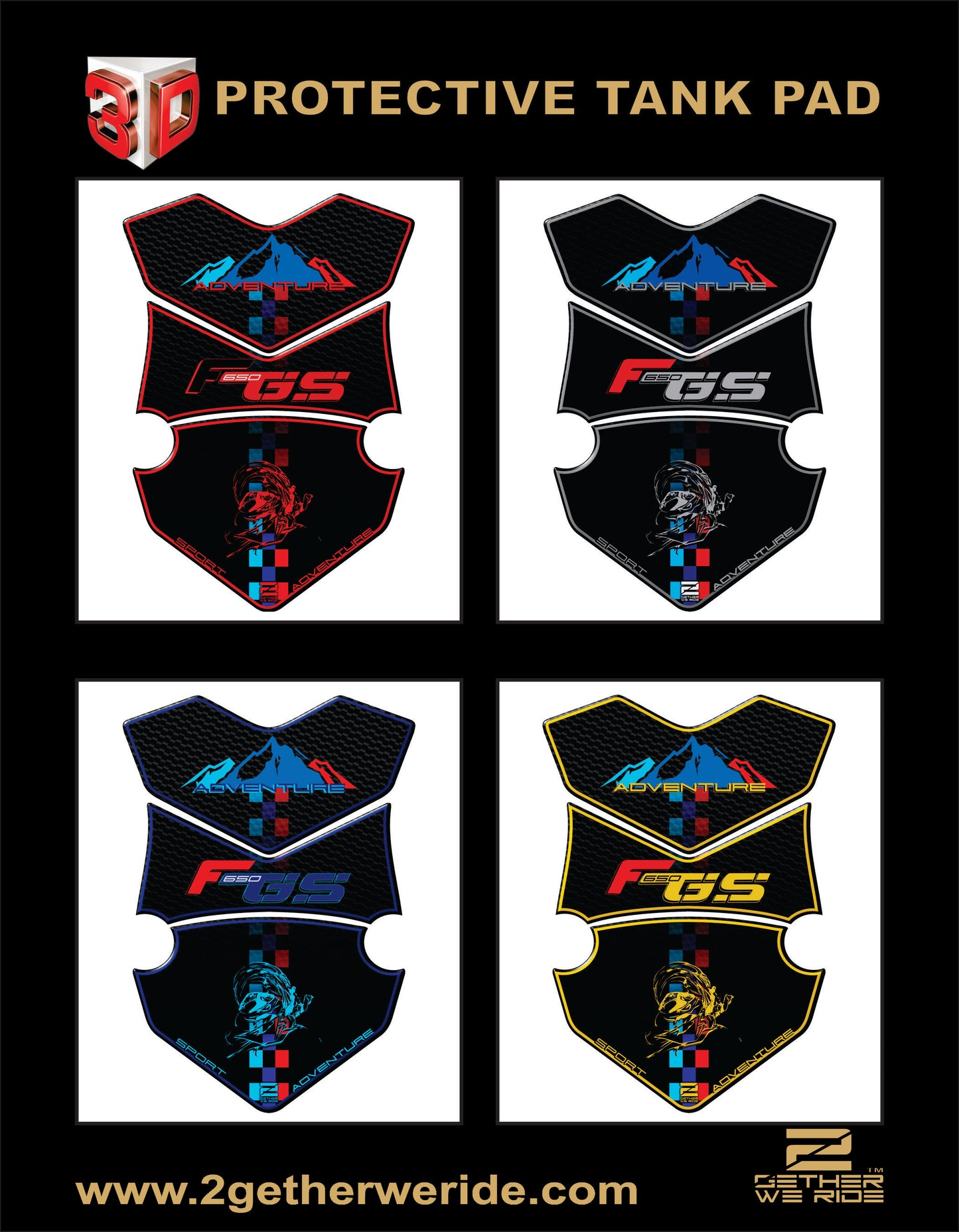 BMW F 650 GS Blue and Black Carbon Motor Bike Tank Pad / Protector. A universal adventure fit tank pad.