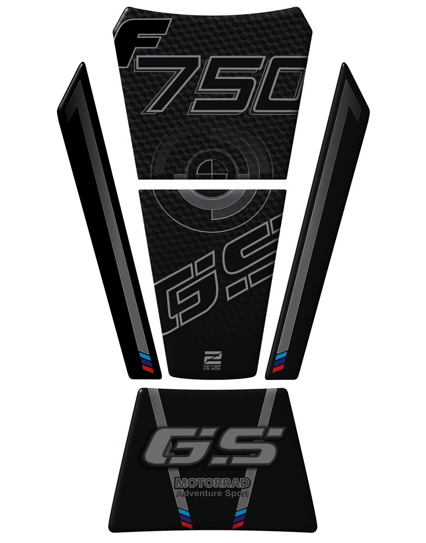 BMW F 750 GS Black Carbon Fibre Motor Bike Tank Pad / Protector