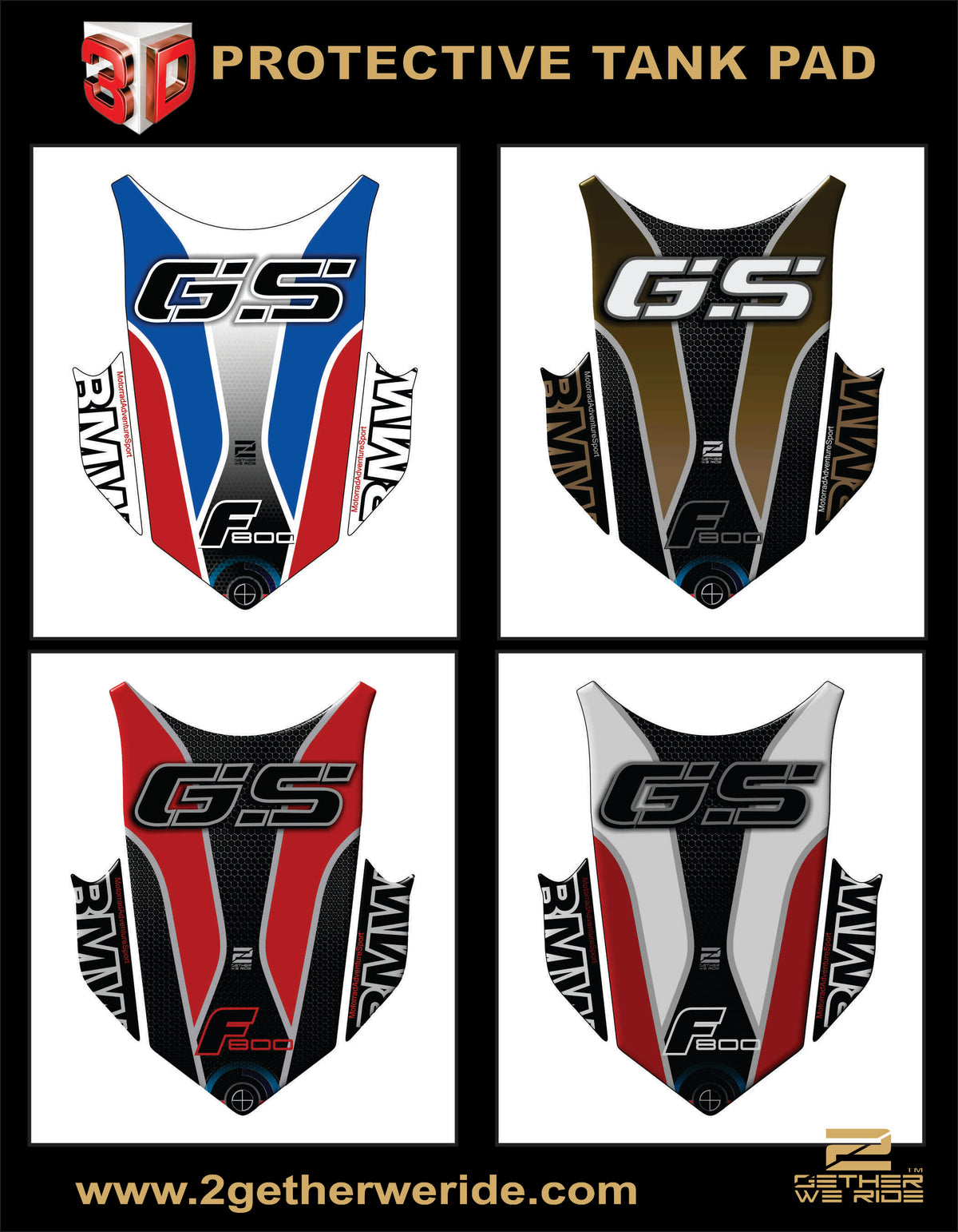 BMW F 800 GS Blue and Black Motor Bike Tank Pad / Protector 2013 - 2017