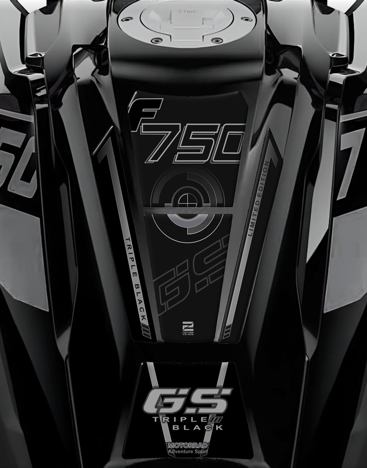 BMW F 750 GS Triple Black Motor Bike Tank Pad / Protector. Limited Edition
