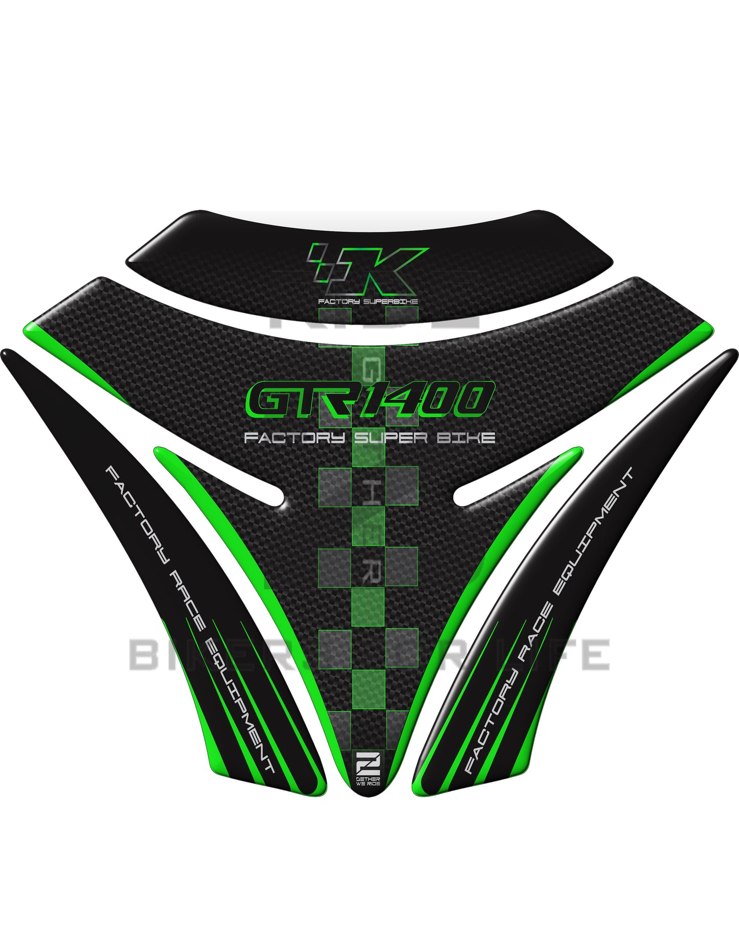 Kawasaki GTR 1400 Series Green and Black Carbon Motor Bike Tank Pad / Protector 2007 - 2019