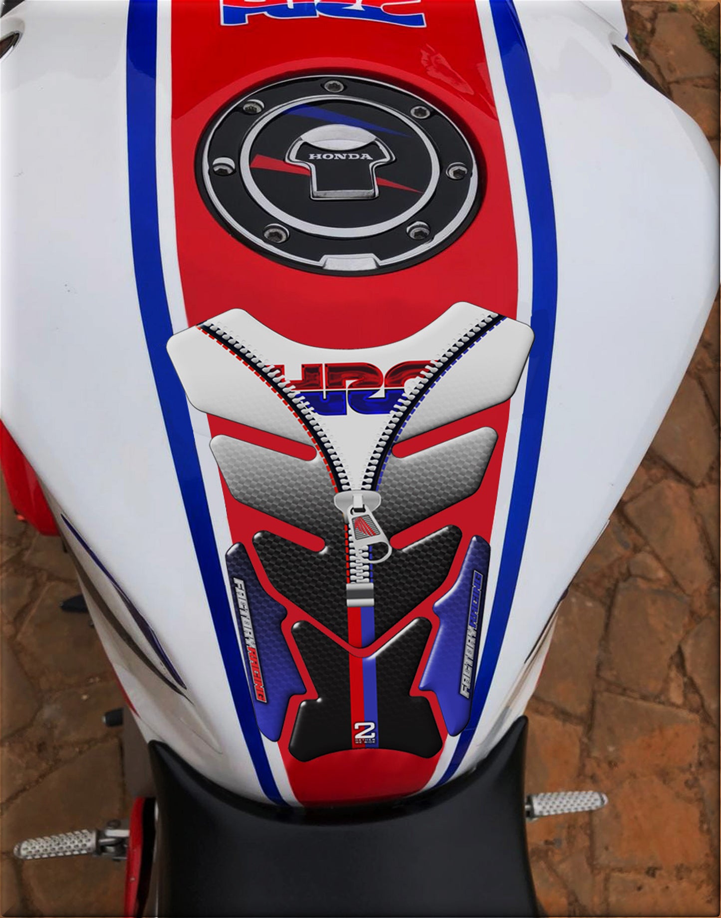 Honda HPC Motor Bike Tank Pad. White with Black Carbon Fibre universal fit Motorcycle Tank Pad Protector.
