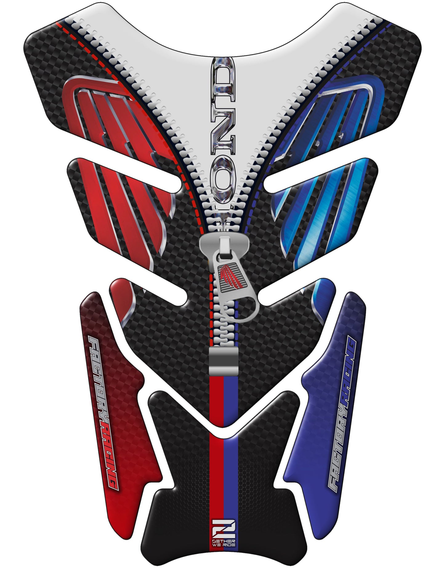 Honda Motor Bike Tank Pad. Red, Blue and White with Black Carbon Fibre universal fit Motorcycle Tank Pad Protector.