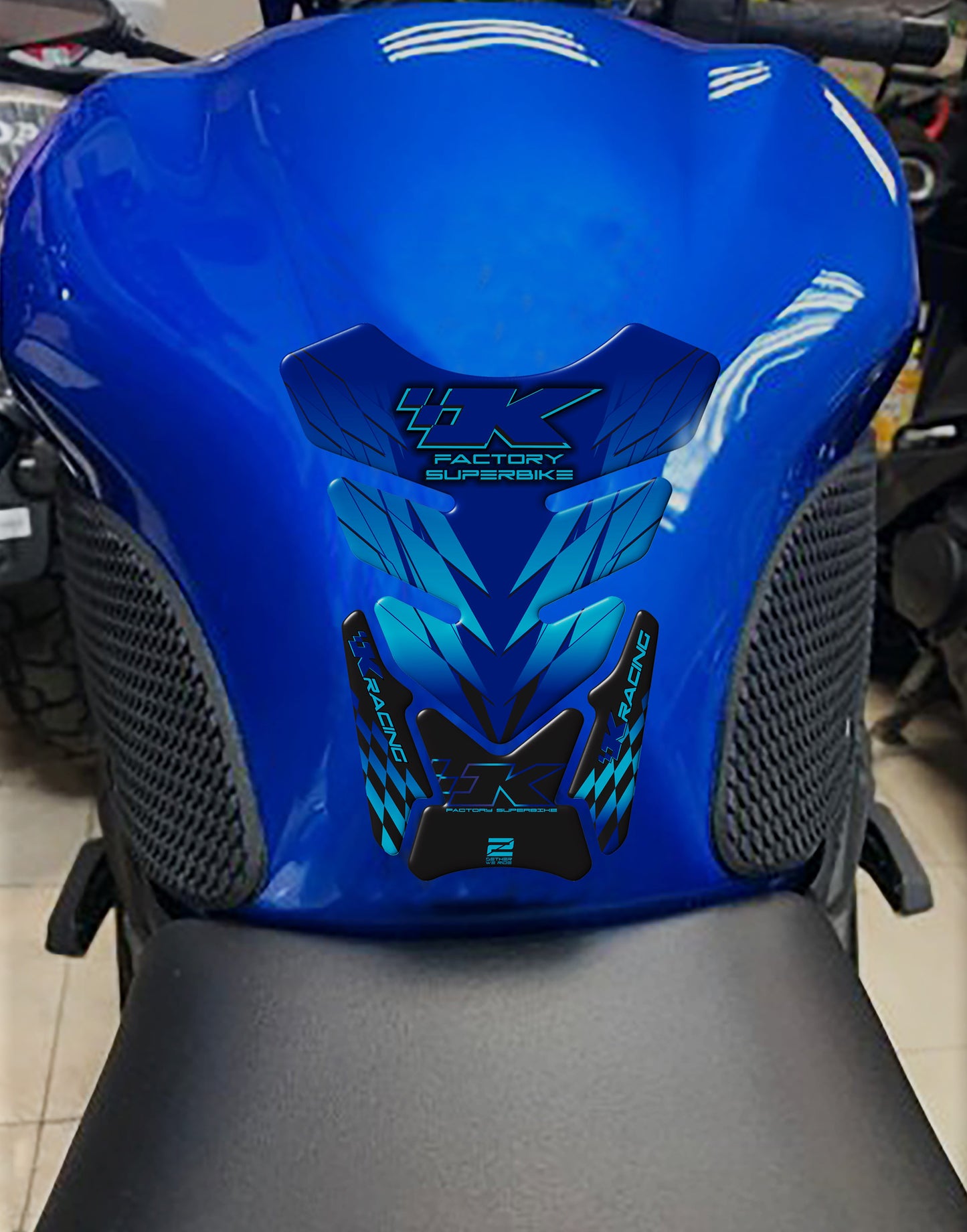 Kawasaki Factory Super Bike, Black and Silver Grey Motor Bike Tank Pad Protector 2006 - 2022. K Racing