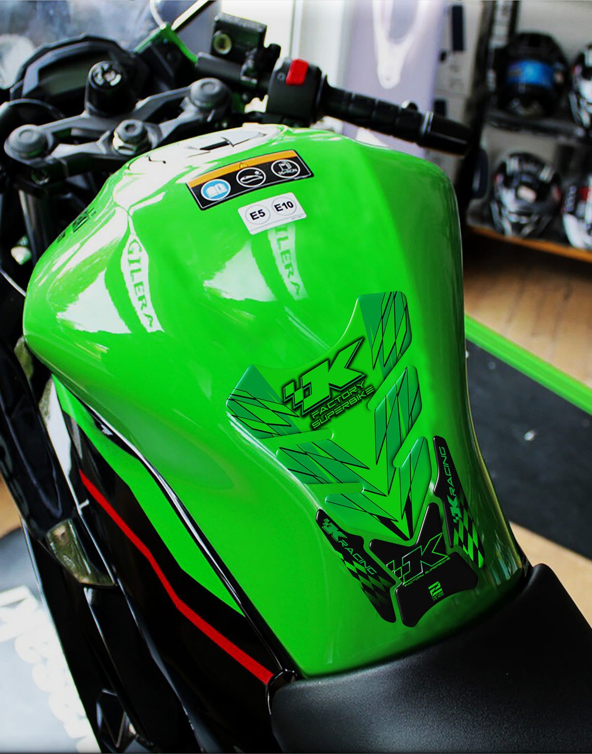 Kawasaki Factory Super Bike, Blue Motor Bike Tank Pad Protector 2006 - 2022. K Racing