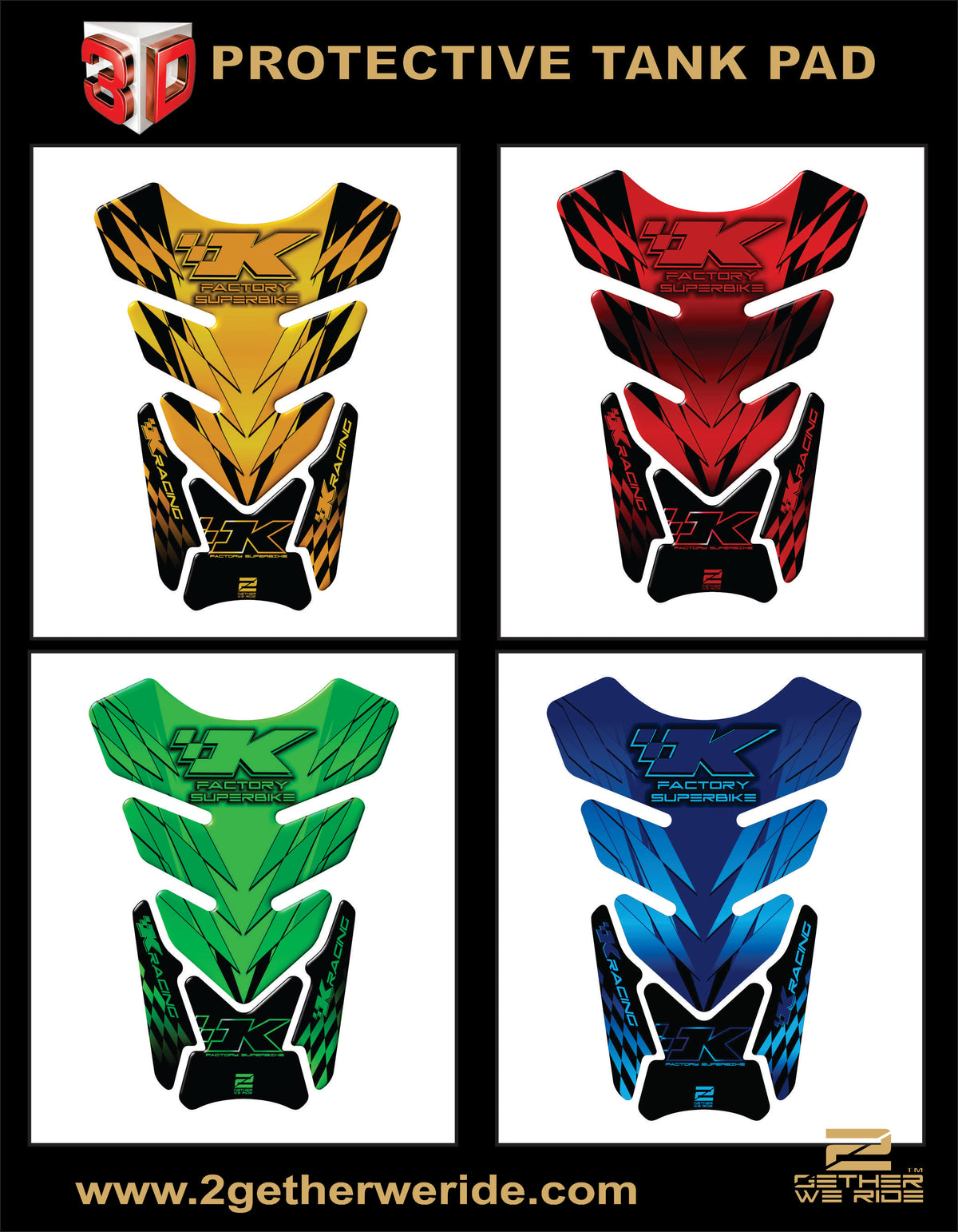 Kawasaki Factory Super Bike, Blue Motor Bike Tank Pad Protector 2006 - 2022. K Racing