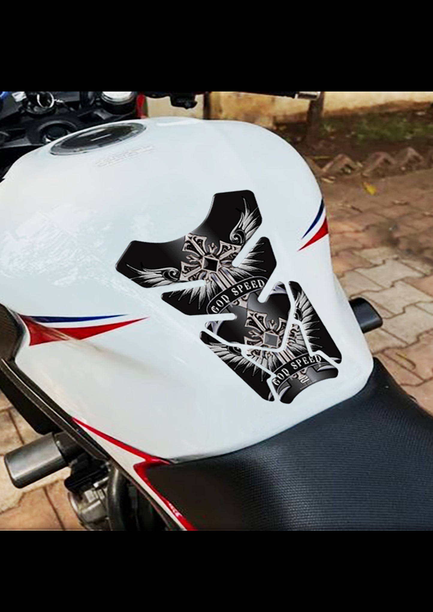 Motor Bike Tank Pad Protector. Religious Range. God Speed Black. Universal Fit. Christian Motor Bike Tank Pad.