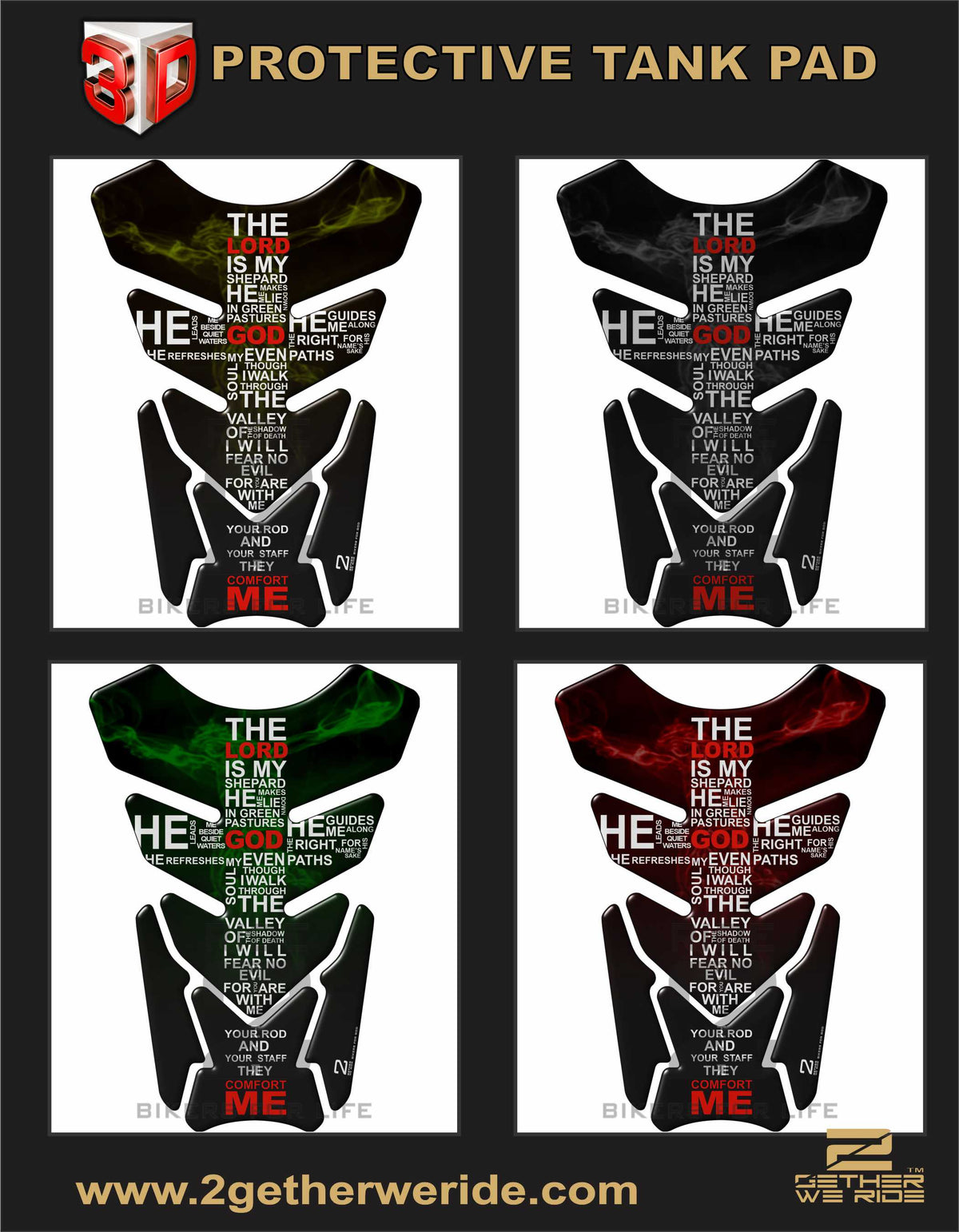 Motor Bike Tank Pad. Psalm 23 tank pad protector.