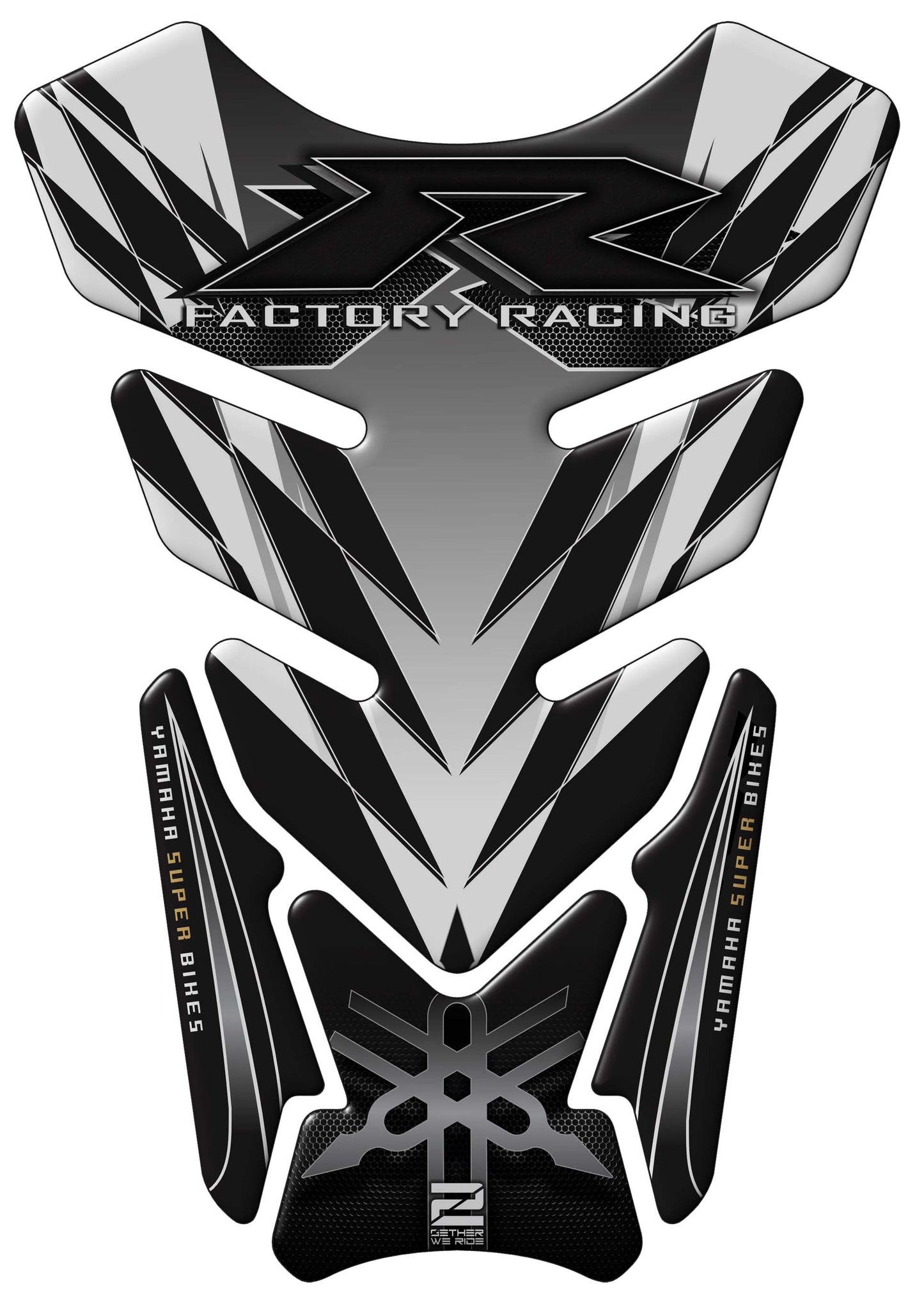 Yamaha Motor Bike Tank Pad. White and Black Factory Racing R Series Motor Bike Tank Pad Protector.