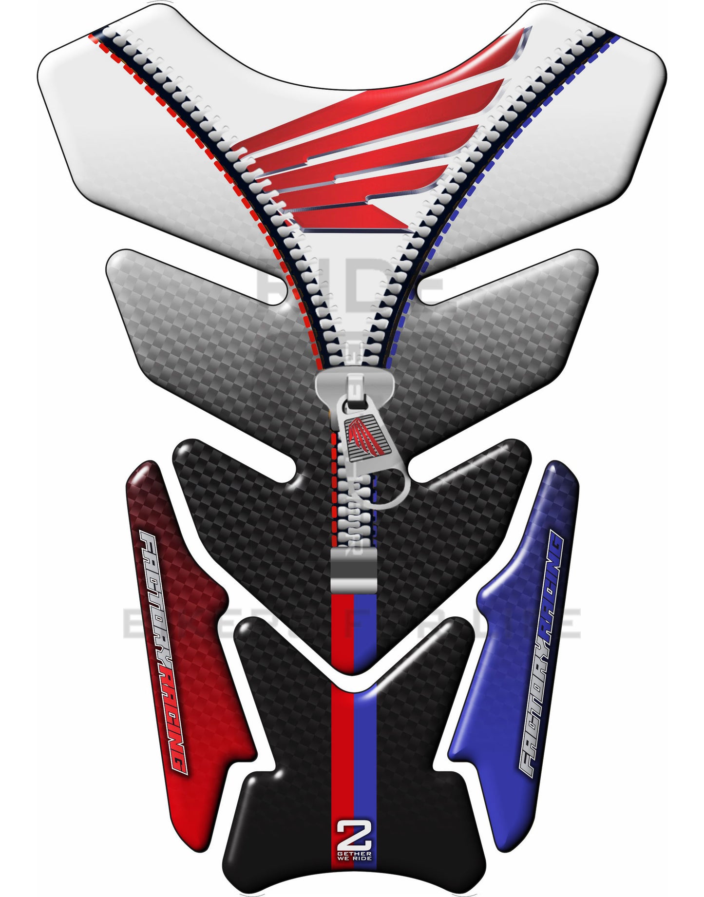 Motorcycle Tank Pad Protector. Honda White with Black Carbon Fibre and Chrome Universal Tank Protector