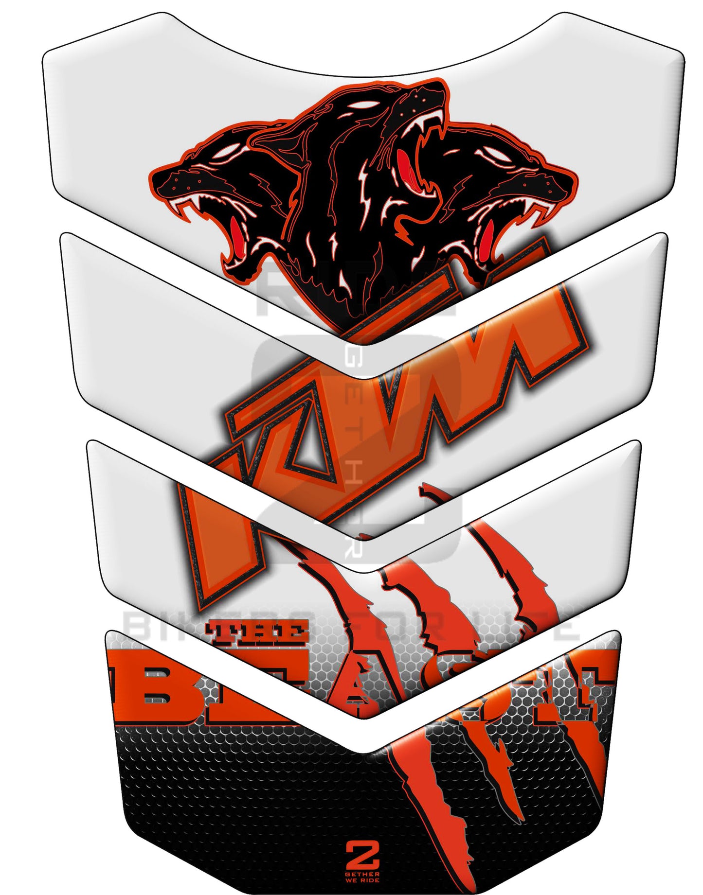 KTM - The Beast- White Motor Bike Tank Pad. A universal tank pad which fit most KTM Motor Cycles.