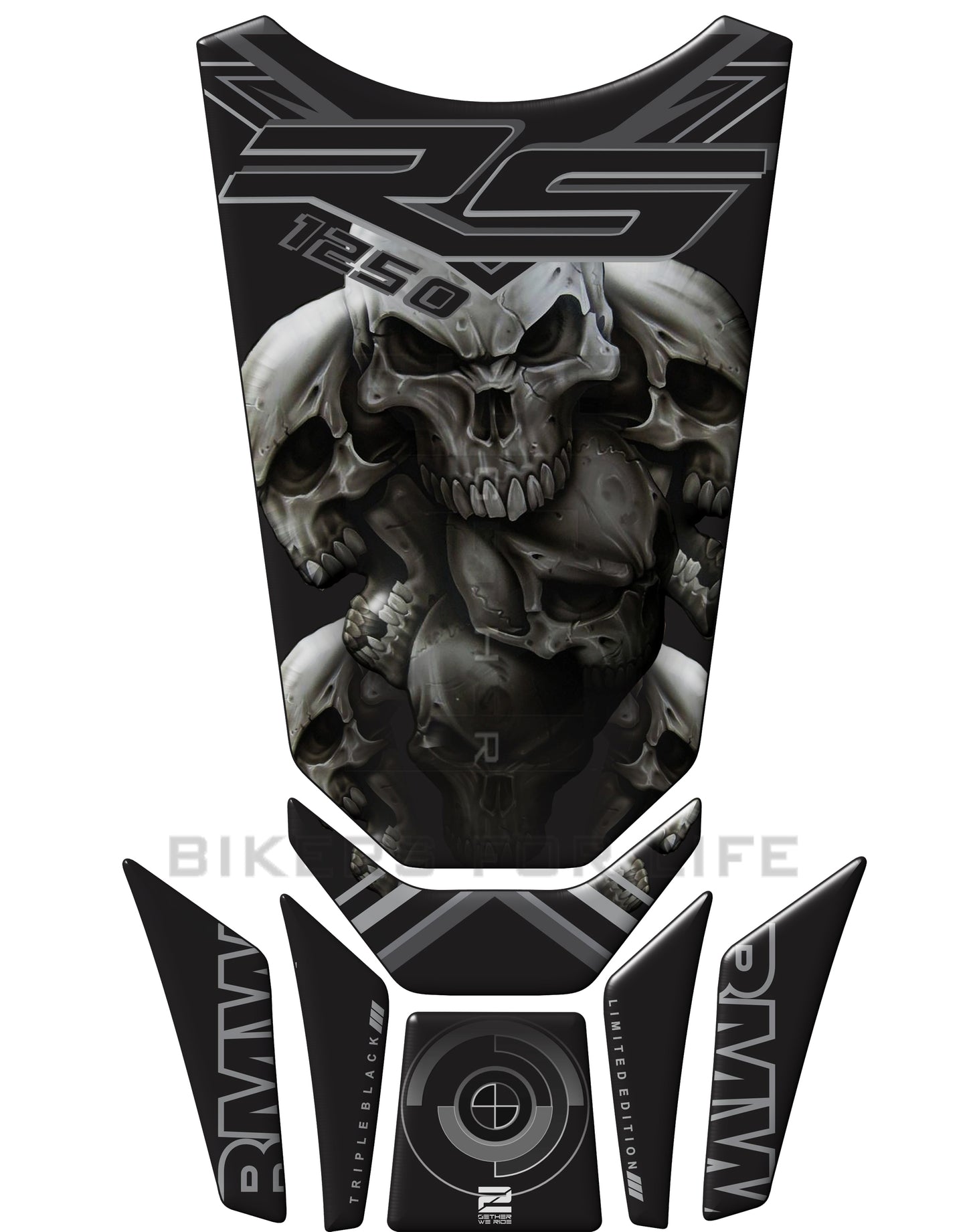 BMW R 1250 Triple Black 5 Skulls Motor Bike Tank Pad / Protector 2023 - 2024