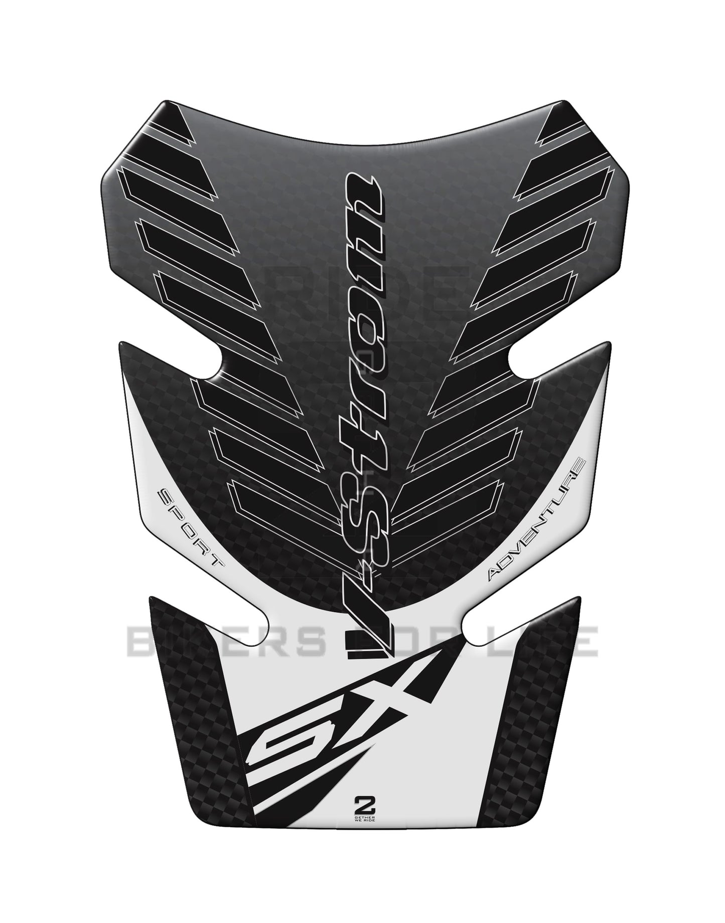 Motor Bike Tank Pad. Suzuki V-Strom 250 SX White and Black Carbon Fibre Tank Pad Protector.