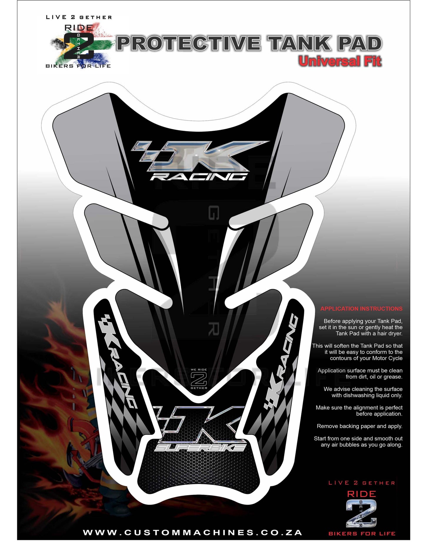 Kawasaki K Racing Grey and Black Carbon Fibre SuperBike Tank Pad / Protector