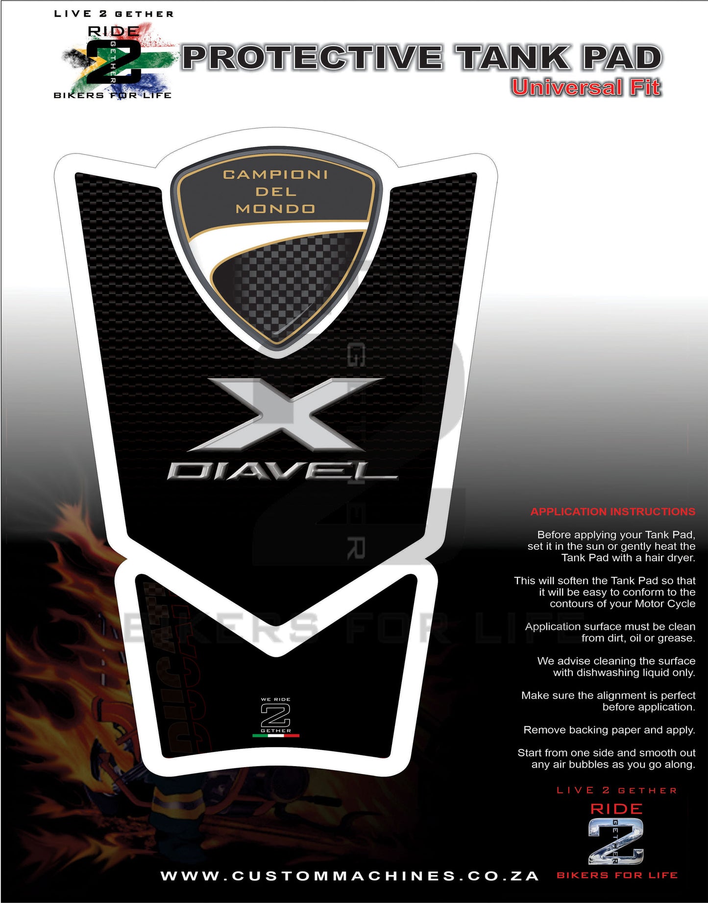 Ducati X Diavel Carbon Fibre Black Motor Bike Tank Pad