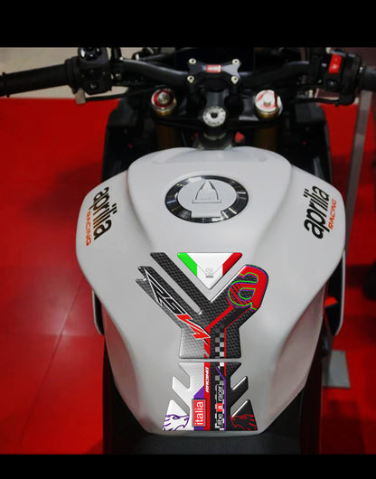 Aprilia RSV4 White and Black Carbon Fibre Motor Bike Tank Pad 2021 -2023