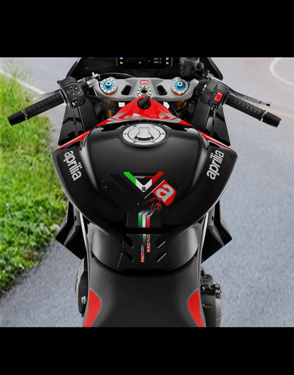 Aprilia  RS 660 Factory Motor Bike Tank Pad . Black, Red and Black Carbon Fibre Universal Fit  Bike Tank Pad / Protector 2023 -2025
