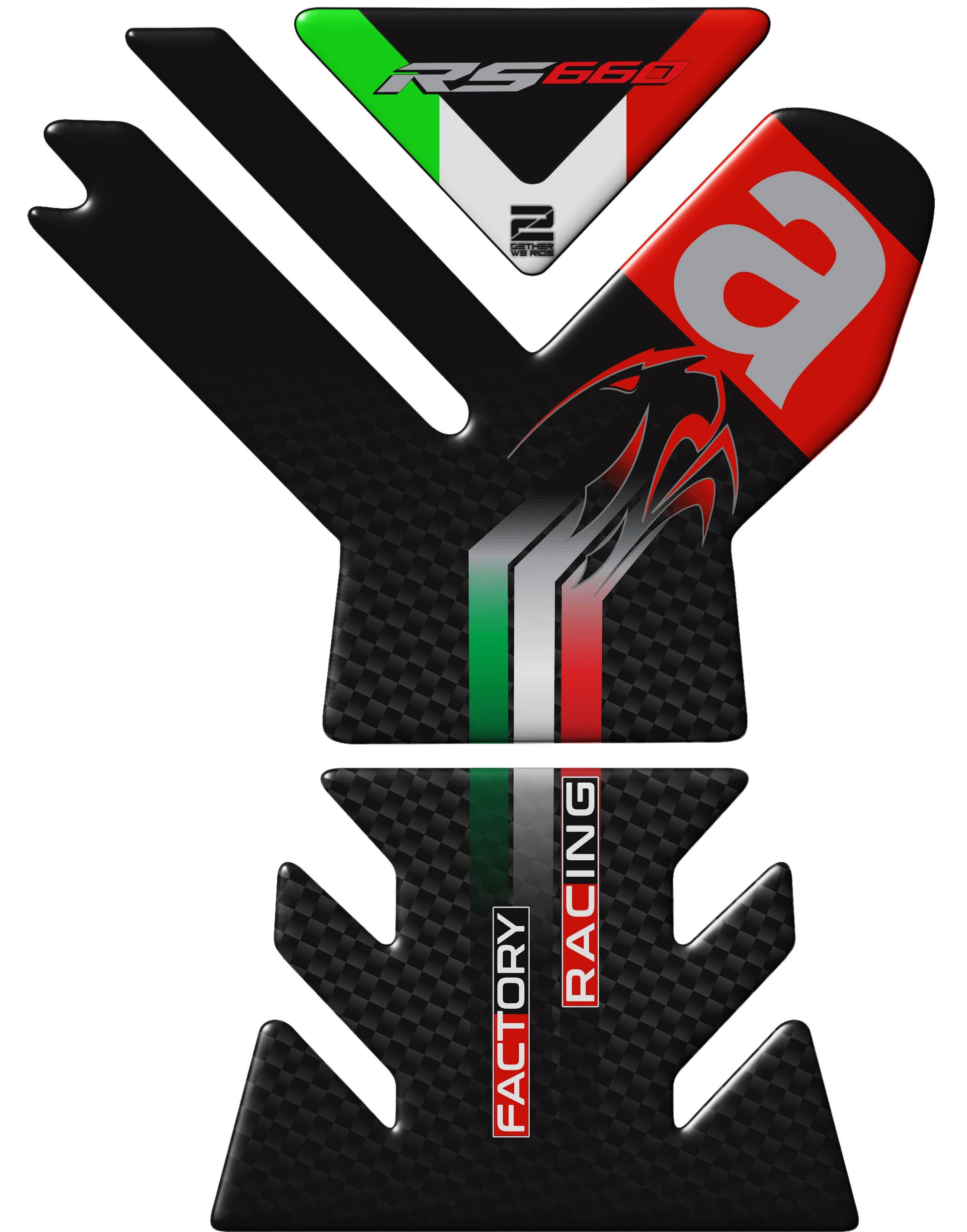 Aprilia  RS 660 Factory Motor Bike Tank Pad . Black, Red and Black Carbon Fibre Universal Fit  Bike Tank Pad / Protector 2023 -2025