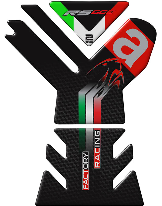 Aprilia  RS 660 Factory Motor Bike Tank Pad . Black, Red and Black Carbon Fibre Universal Fit  Bike Tank Pad / Protector 2023 -2025