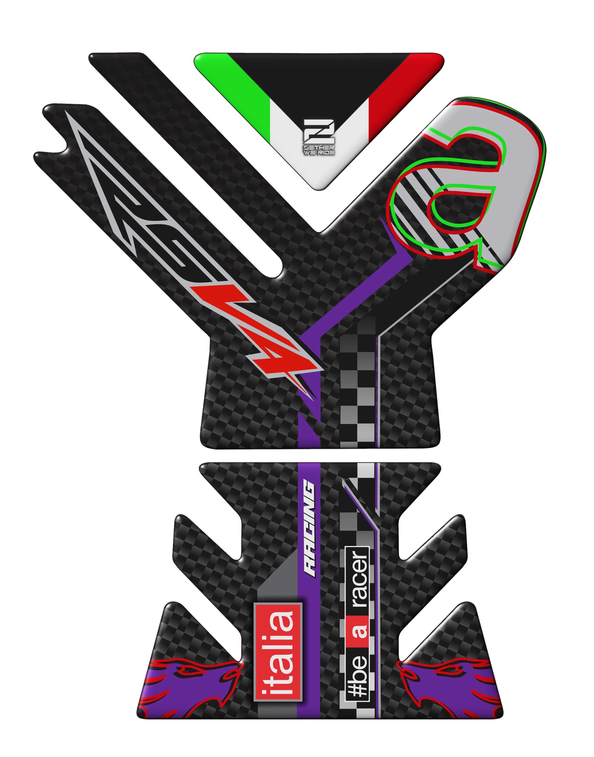 Aprilia Tuono Motor Bike Tank Pad. V4 2023 Purple and Black Carbon Fibre .  # be a Racer Tank Pad Protector.