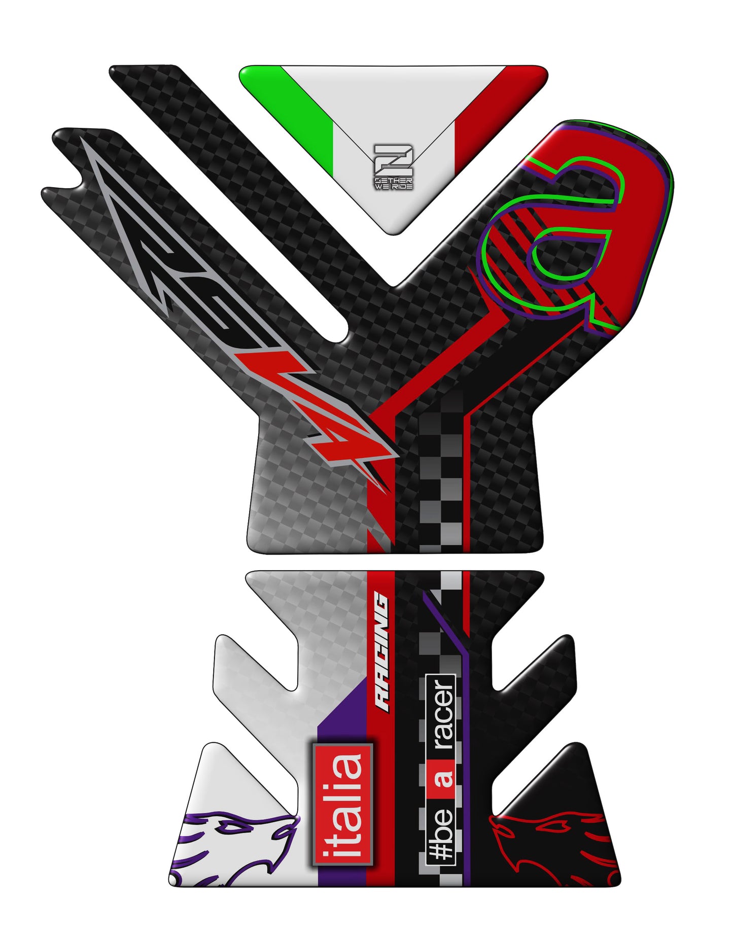 Aprilia Tuono V4 2023 White and Black Carbon Fibre Motor Bike Tank Pad.  # be a Racer Tank Pad Protector.