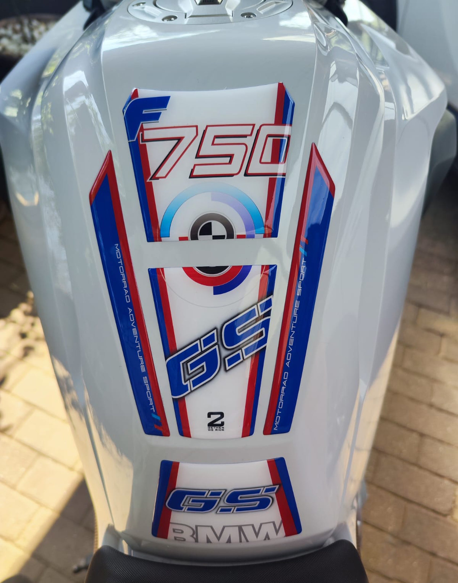 BMW F 750 GS White, Blue and Red Motor Bike Tank Pad / Protector