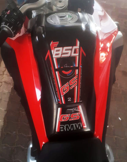 BMW F 850 GS Motor Bike Tank Pad. Red and Black Motor Bike Tank Pad / Protector.