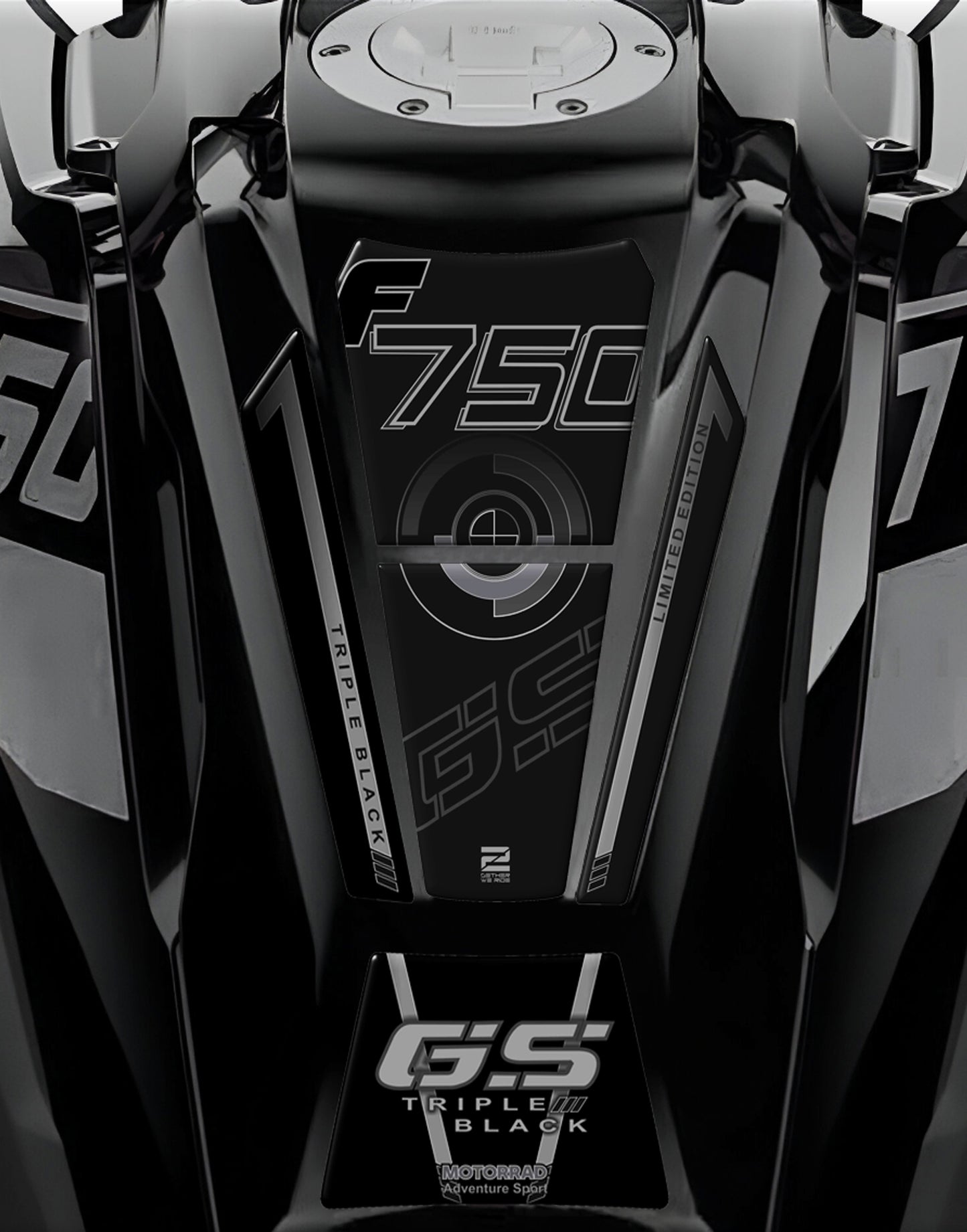 BMW F 750 GS Triple Black Motor Bike Tank Pad / Protector. Limited Edition