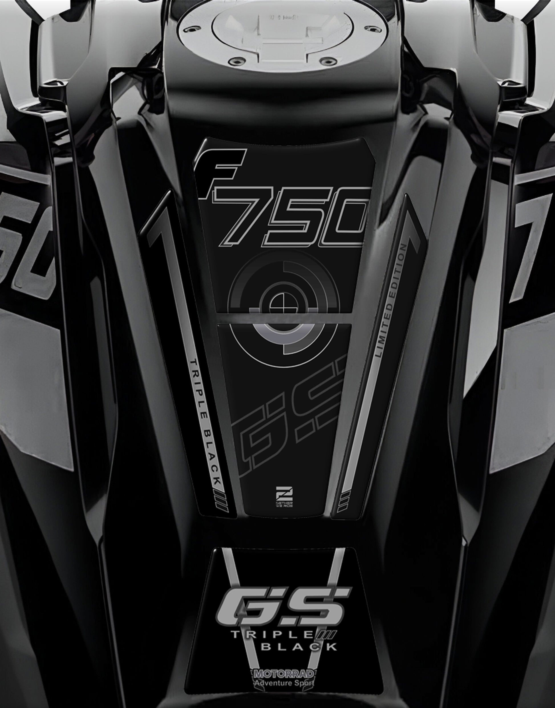 BMW F 750 GS Triple Black Motor Bike Tank Pad / Protector. Limited Edition