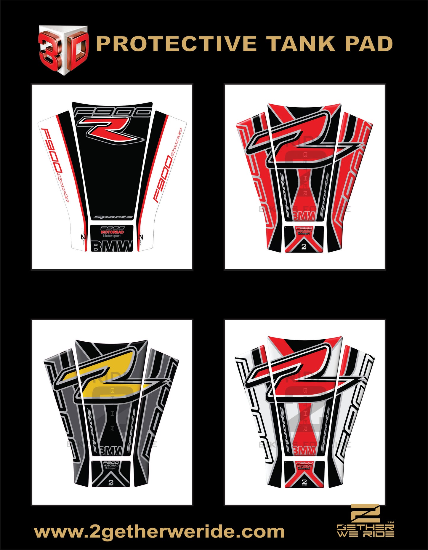 BMW F900 R Motor Bike Tank Pad / Protector 2020 - 2021. Red Grey and Black.