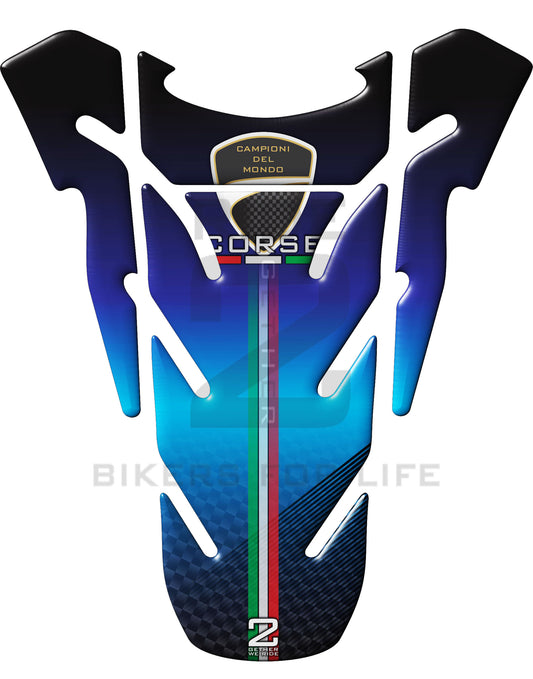 Ducati Coarse Blue, Black and Carbon Fibre  Motor Bike Tank Pad Protector. A Universal Fit Ducati Tank Pad.