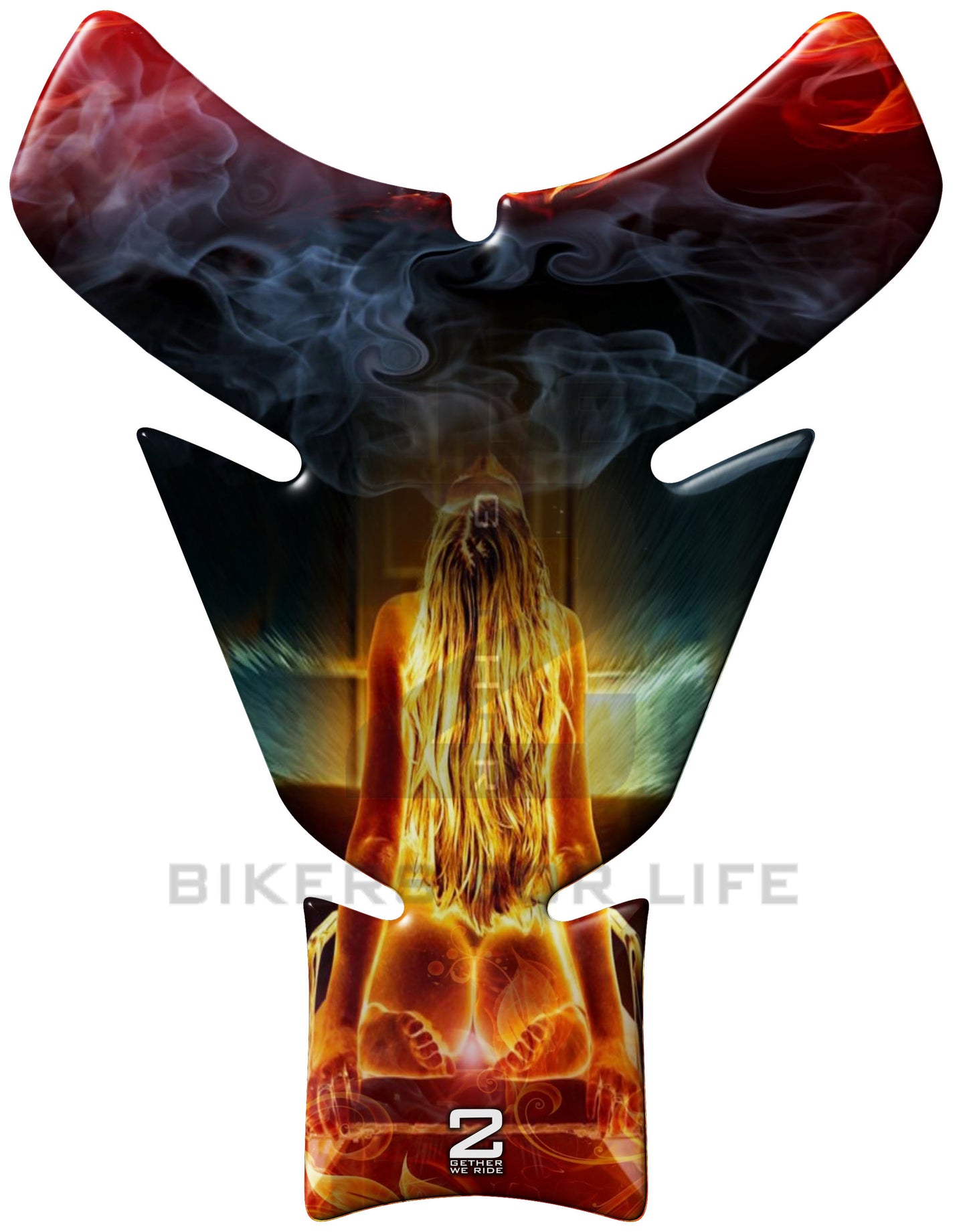Universal Fit Fire and Ice Neon Flaming Lady Motor Bike Tank Pad Protector. A Street Pad which fits most motorcycles.