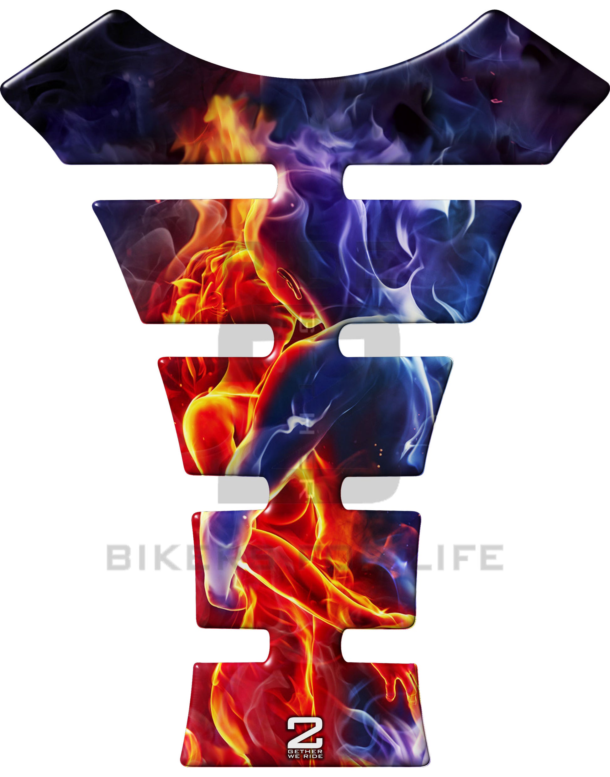 Universal Fit Fire and Ice Flaming Couple Motor Bike Tank Pad. A Street Pad which fits most motorcycles.