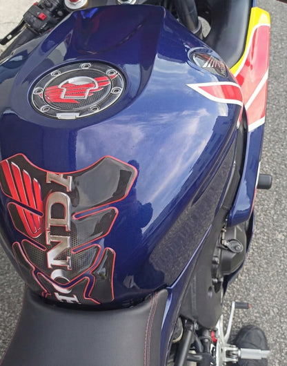 Honda CBR, NC Series, CB Series, Twin Africa Red, Black and Chrome Honey Comb Protective Tank Pad.