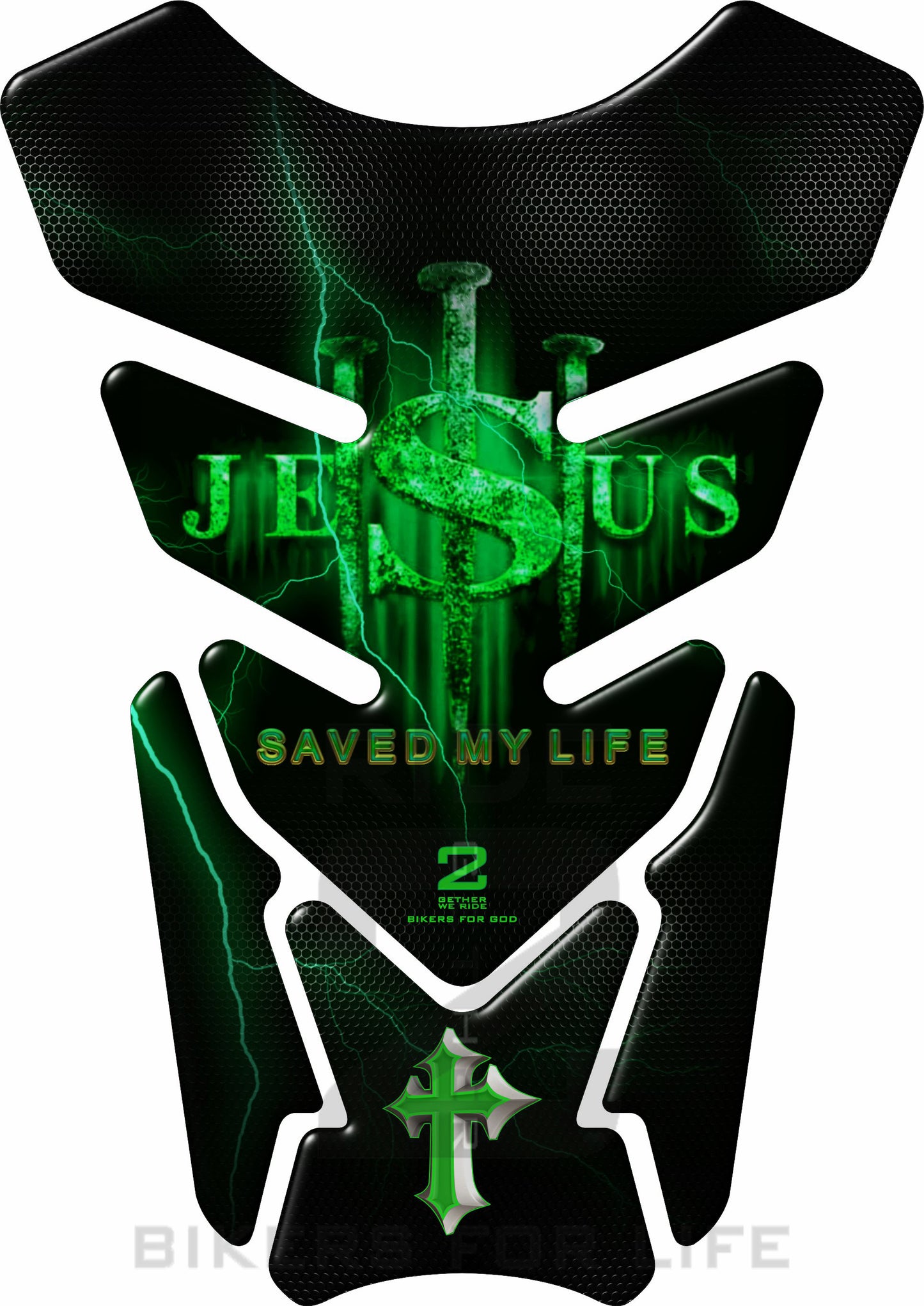Religious Range. Jesus saved my life  Green Universal Fit. Christian tank pad.