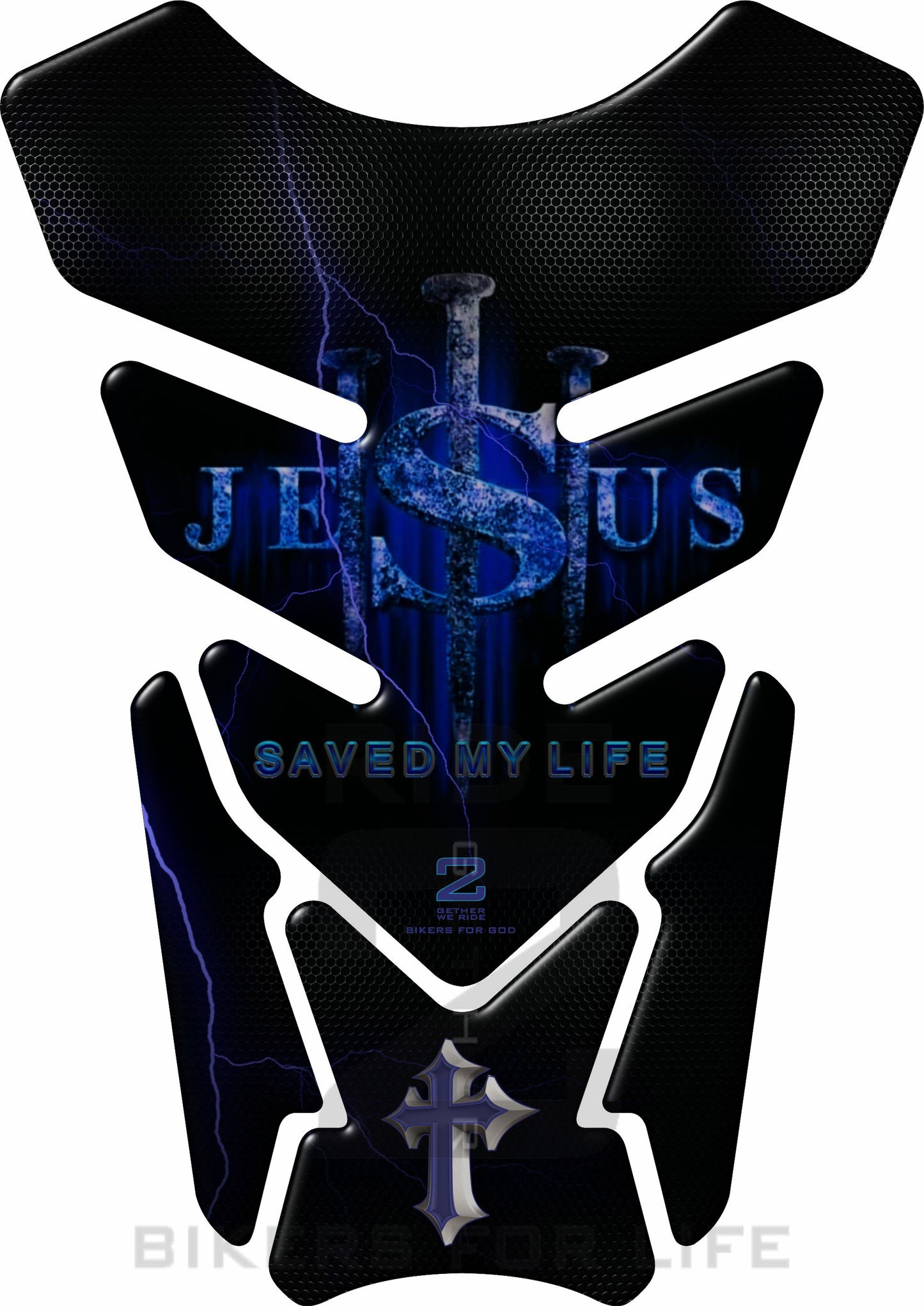 Religious Range. Jesus saved my life . Blue  Universal Fit. Christian tank pad.