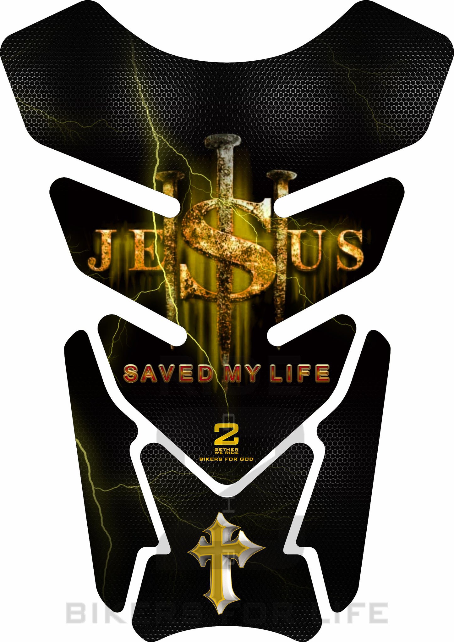 Religious Range. Jesus saved my life  Yellow Universal Fit. Christian tank pad.