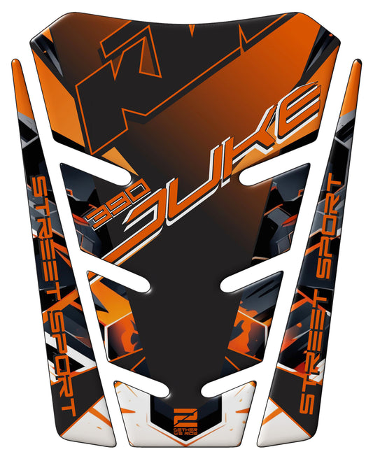 KTM 390 Duke Motor Bike Tank Pad. Orange White and Black 390 Duke Universal Fit Tank Pad. 2025 