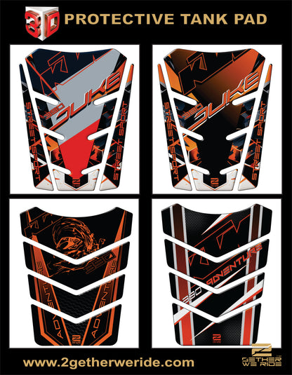 KTM 390 Duke Motor Cycle Tank Pad. Orange White, Blue and Black Carbon Fibre   A universal Motor Bike Tank Pad KTM 390 Duke -2025